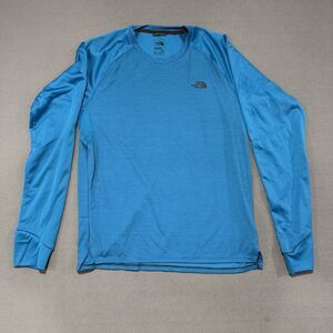 North Face Shirt Mens Long Sleeve Crew Neck Casual Blue Pullover Stripes Medium